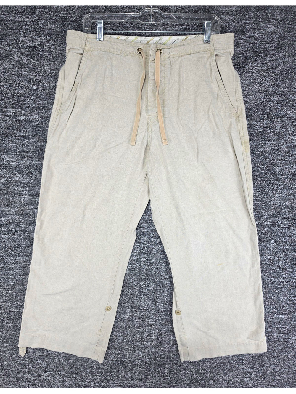 Express Men's Flat Front Straight Leg Beige Linen Cotton Drawstring Pants 34W